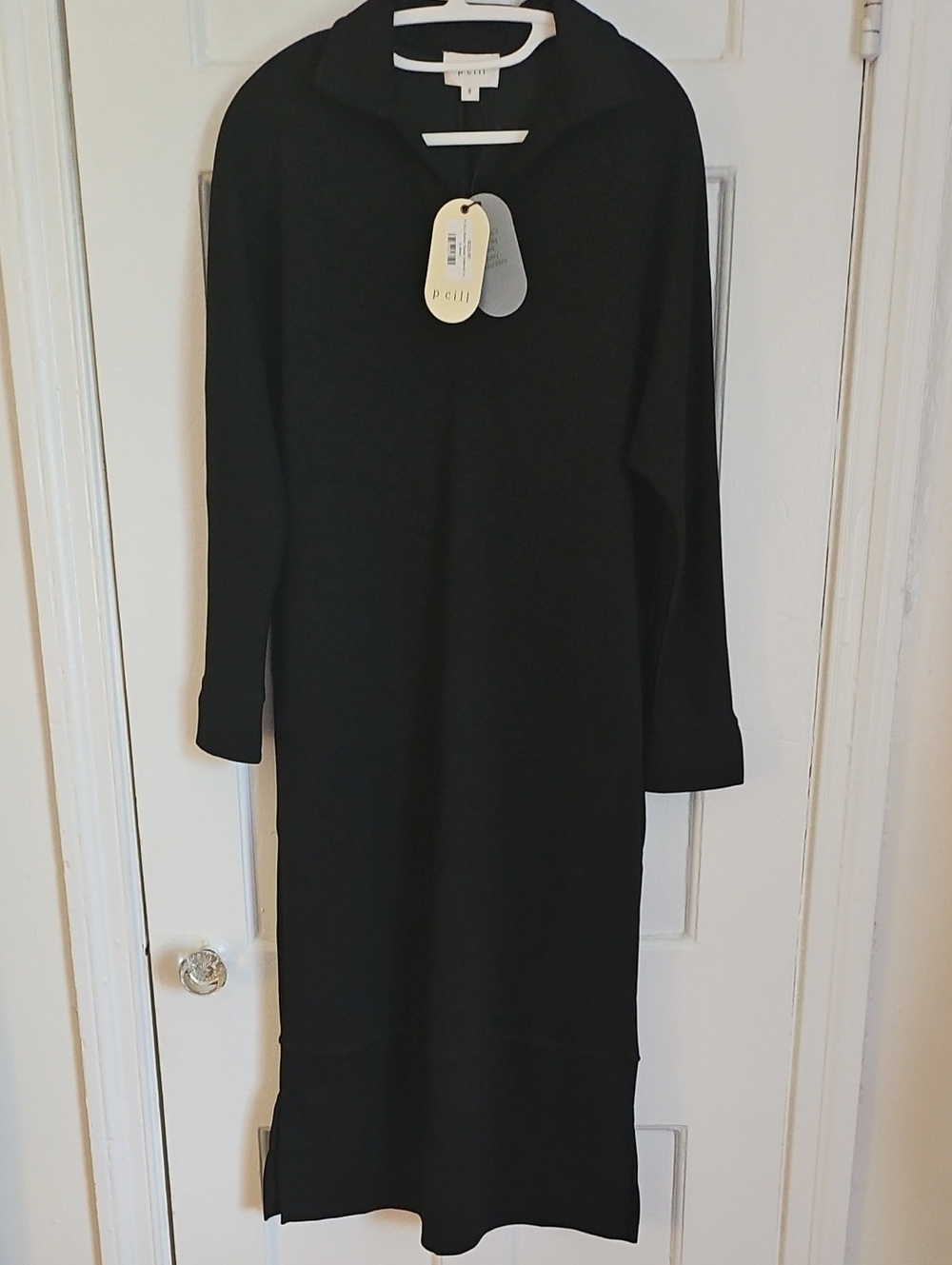Black Long Sleeve Collared Midi Dress
